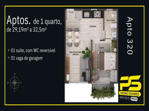 Imagem Apartamento com 2 Quartos à Venda, 45 m² em Cabo Branco - João Pessoa