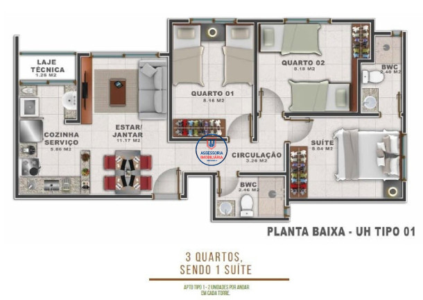 Imagem Apartamento com 2 Quartos para Alugar ou Temporada, 44 m² em Planalto - Natal