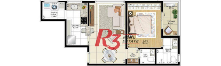 Apartamento com 1 Quarto à Venda, 52 m² em Aparecida - Santos