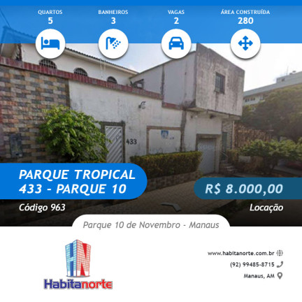 Casa com 5 Quartos para Alugar,  em Parque 10 De Novembro - Manaus