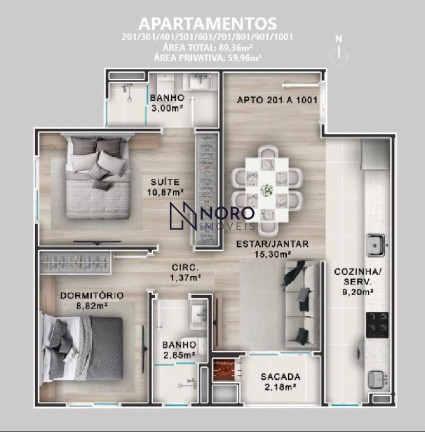 Apartamento com 2 Quartos à Venda, 59 m² em Camobi - Santa Maria