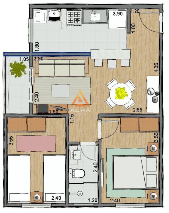 Imagem Apartamento com 2 Quartos à Venda, 52 m²