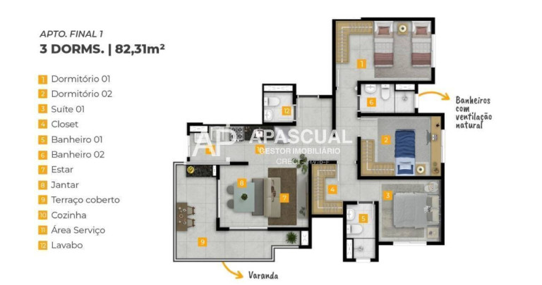 Apartamento com 3 Quartos à Venda, 82 m² em Porto Novo - Caraguatatuba