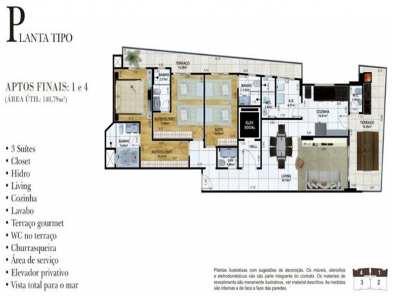Apartamento com 3 Quartos à Venda, 147 m² em Canto Do Forte - Praia Grande