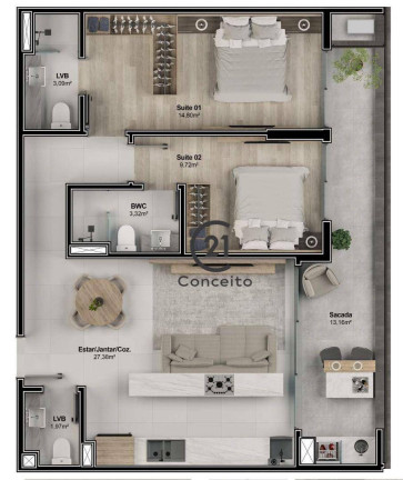 Imagem Apartamento com 2 Quartos à Venda, 109 m² em Estreito - Florianópolis Imagem Apartamento com 2 Quartos à Venda, 109 m² em Estreito - Florianópolis