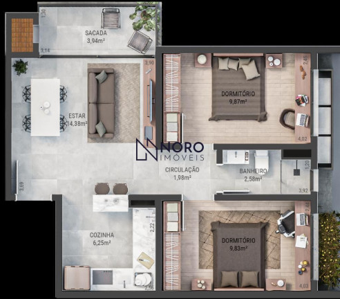 Apartamento com 2 Quartos à Venda, 56 m² em Camobi - Santa Maria