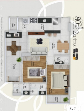 Apartamento com 2 Quartos à Venda, 80 m² em Guilhermina - Praia Grande