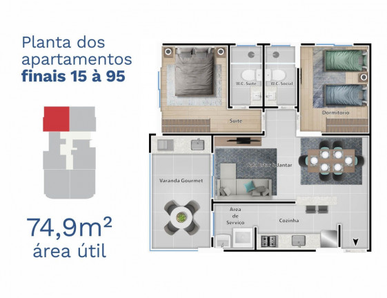 Apartamento com 2 Quartos à Venda, 74 m² em Centro - Itanhaém
