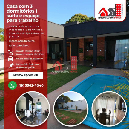 Casa com 3 Quartos à Venda, 250 m² em Jardim São João - Pirassununga