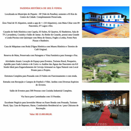 Imagem Chácara com 28 Quartos à Venda, 1.330.000 m² em Rural - Piquete