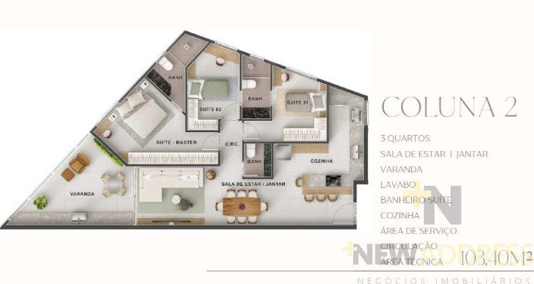 Apartamento com 3 Quartos à Venda, 103 m² em Jardim Da Penha - Vitória