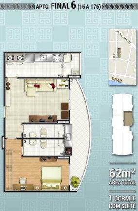 Apartamento com 1 Quarto à Venda, 62 m² em Canto Do Forte - Praia Grande