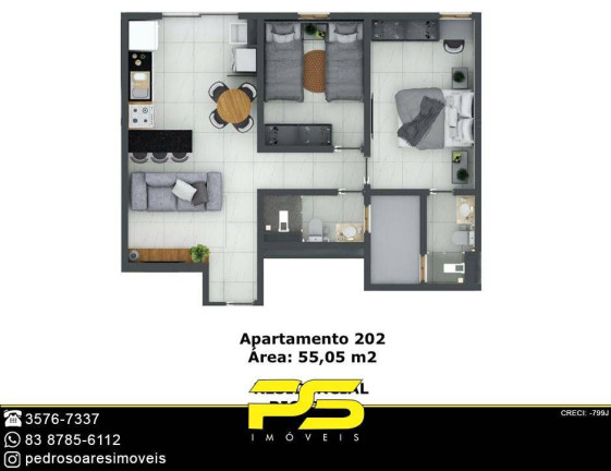 Imagem Apartamento com 2 Quartos à Venda, 55 m² em Jardim Cidade Universitária - João Pessoa