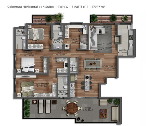 Imagem Cobertura com 4 Quartos à Venda, 179 m² em Tristeza - Porto Alegre