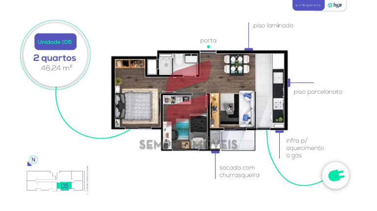 Imagem Apartamento com 2 Quartos à Venda, 48 m² em Capão Raso - Curitiba Imagem Apartamento com 2 Quartos à Venda, 48 m² em Capão Raso - Curitiba