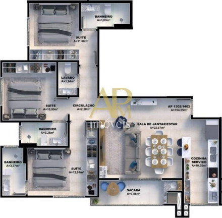 Imagem Apartamento com 3 Quartos à Venda, 87 m² em Pedra Branca - Palhoça