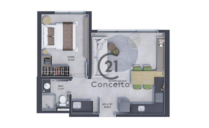 Imagem Studio com 1 Quarto à Venda, 42 m² em Estreito - Florianópolis Imagem Studio com 1 Quarto à Venda, 42 m² em Estreito - Florianópolis