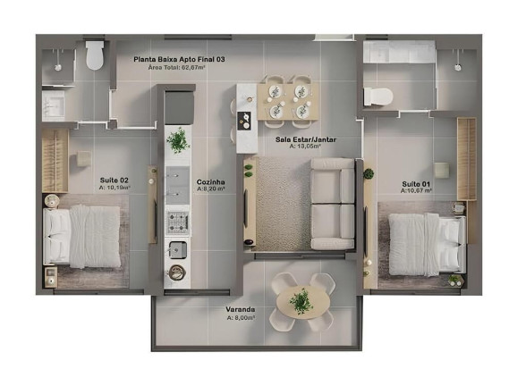 Imagem Apartamento com 2 Quartos à Venda, 62 m² em Bessa - João Pessoa
