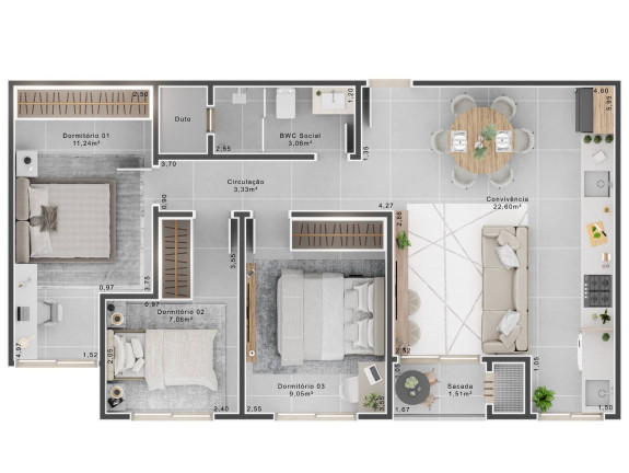 Imagem Apartamento com 2 Quartos à Venda, 75 m² em Criciúma