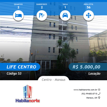 Apartamento com 2 Quartos para Alugar, 56 m² em Centro - Manaus