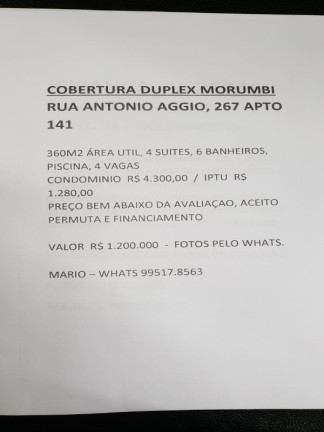 Imagem Cobertura com 4 Quartos à Venda, 328 m² em Jardim Ampliação - São Paulo
