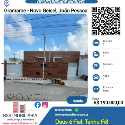 Casa com 2 Quartos à Venda, 56 m² em Gramame - João Pessoa