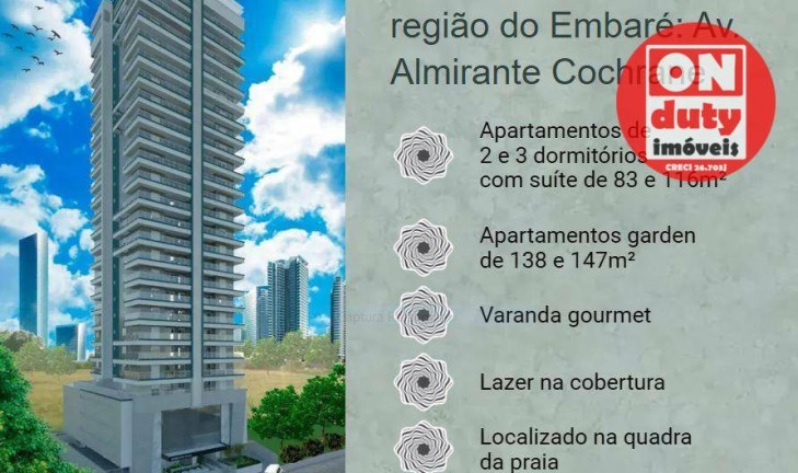 Apartamento com 2 Quartos à Venda, 83 m² em Embaré - Santos