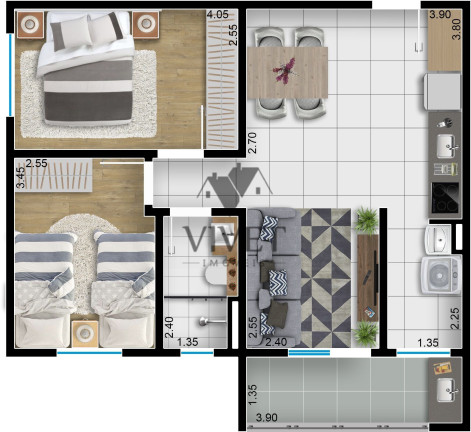 Apartamento com 2 Quartos à Venda, 49 m² em Wanel Ville - Sorocaba