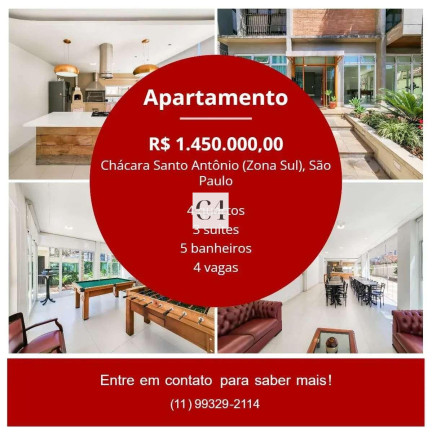 Apartamento com 4 Quartos à Venda, 195 m² em Chácara Santo Antônio (zona Sul) - São Paulo