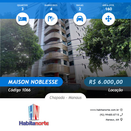 Apartamento com 3 Quartos para Alugar, 160 m² em Chapada - Manaus