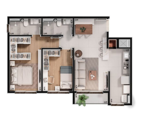 Imagem Apartamento com 2 Quartos à Venda, 62 m² em Salgado Filho - Gravataí