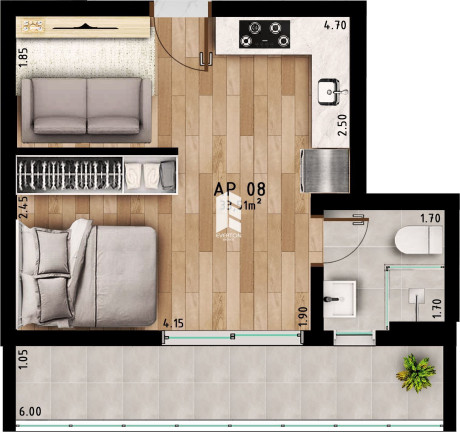 Imagem Imóvel com 1 Quarto à Venda, 33 m² em Camobi - Santa Maria