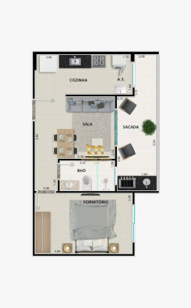 Apartamento com 2 Quartos à Venda, 40 m² em Guilhermina - Praia Grande
