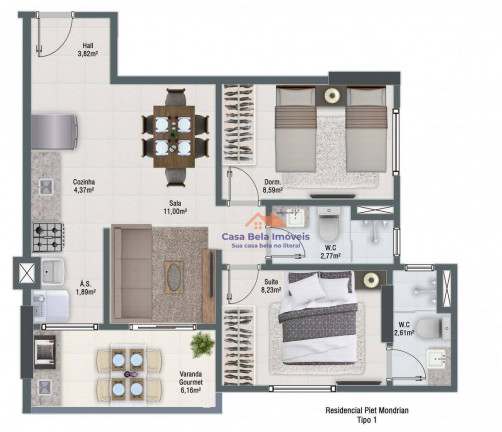 Imagem Apartamento com 2 Quartos à Venda, 57 m² em Vila Guilhermina - Praia Grande