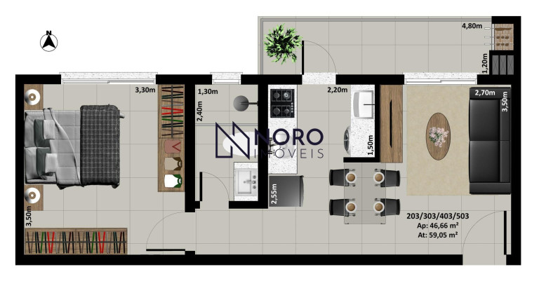 Apartamento com 1 Quarto à Venda, 46 m² em Camobi - Santa Maria