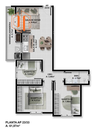 Imagem Apartamento com 3 Quartos à Venda, 61 m² em Santo Antônio - São José Dos Pinhais