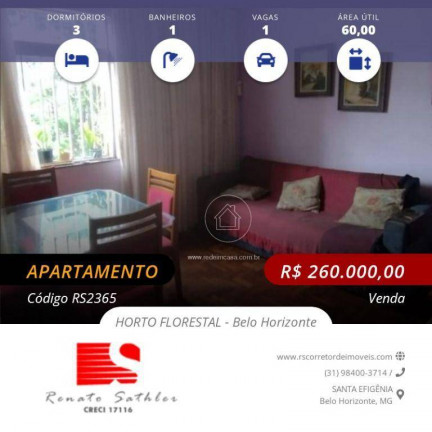Imagem Apartamento com 3 Quartos à Venda, 60 m² em Horto Florestal - Belo Horizonte