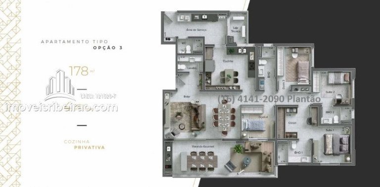 Imagem Apartamento com 3 Quartos à Venda, 178 m² em Bonfim Paulista - Ribeirão Preto