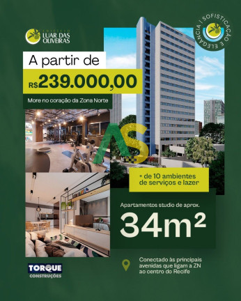 Flat com 1 Quarto à Venda, 33 m² em Casa Amarela - Recife