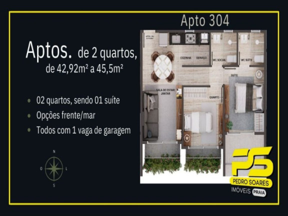 Imagem Apartamento com 2 Quartos à Venda, 45 m² em Cabo Branco - João Pessoa