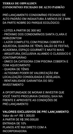Imagem Terreno à Venda, 300 m² em Chácara Belvedere - Indaiatuba