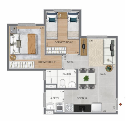 Apartamento com 2 Quartos à Venda, 40 m² em Jardim Guedala - São Paulo