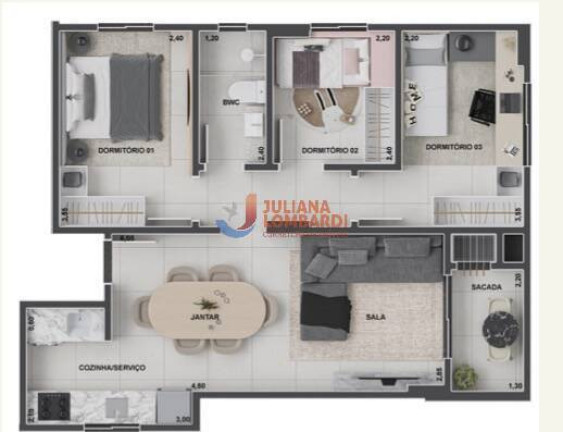 Apartamento com 3 Quartos à Venda, 60 m² em Cascavel