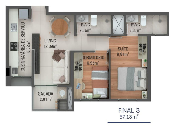 Imagem Apartamento com 2 Quartos à Venda, 55 m² em Mossunguê - Curitiba