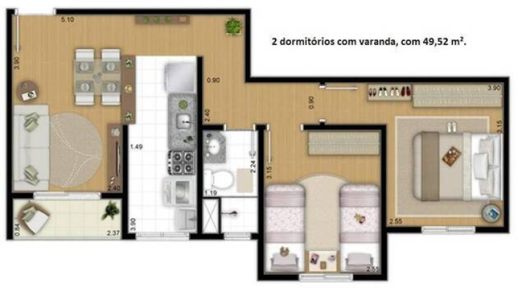 Apartamento com 2 Quartos à Venda, 49 m² em Vila Nambi - Jundiaí