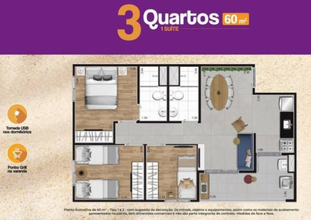 Imagem Apartamento com 3 Quartos à Venda, 60 m² Imagem Apartamento com 3 Quartos à Venda, 60 m²