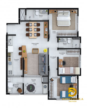 Imagem Apartamento com 3 Quartos à Venda, 89 m² em Comerciário - Criciúma Imagem Apartamento com 3 Quartos à Venda, 89 m² em Comerciário - Criciúma