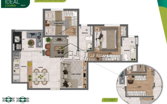 Apartamento com 2 Quartos à Venda, 65 m² em Parque Industrial - São José Dos Campos