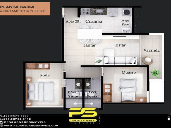 Imagem Apartamento com 2 Quartos à Venda, 61 m² em Bancários - João Pessoa