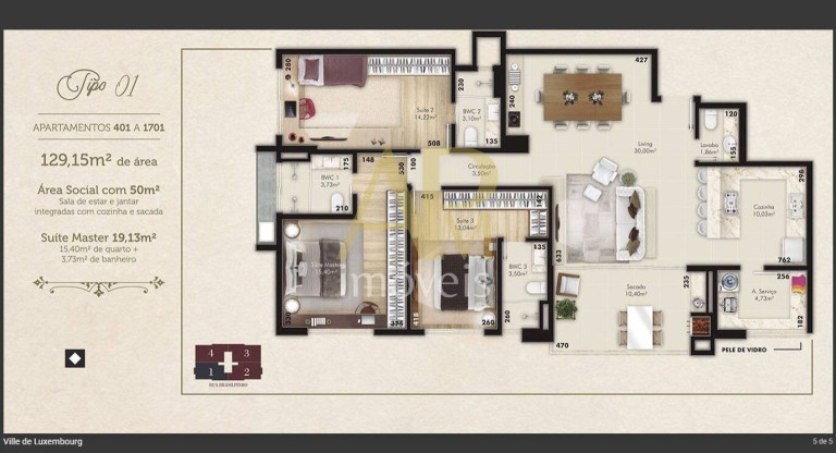 Imagem Apartamento com 3 Quartos à Venda, 129 m² em Kobrasol - São José